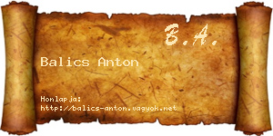 Balics Anton névjegykártya
